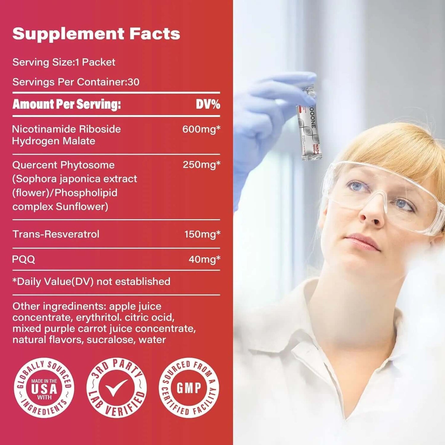 ZOOONE Liquid NAD+ – NR & Resveratrol for Energy & Anti-Aging– 30 Packets