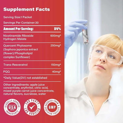 ZOOONE Liquid NAD+ – NR & Resveratrol for Energy & Anti-Aging– 30 Packets